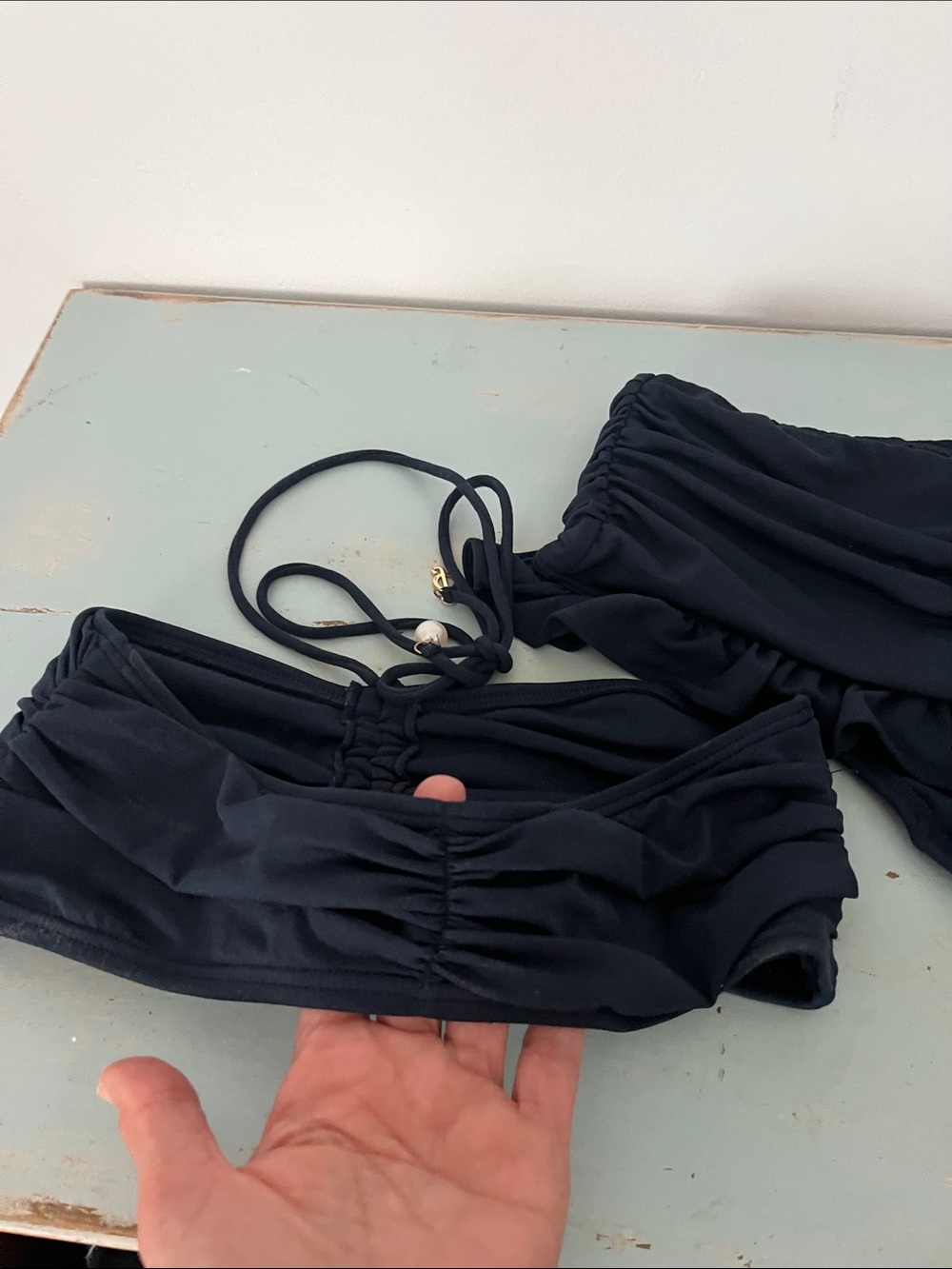 Juicy Couture Navy Ruffle Bandeau Bikini Small/Medium - Picture 11 of 15